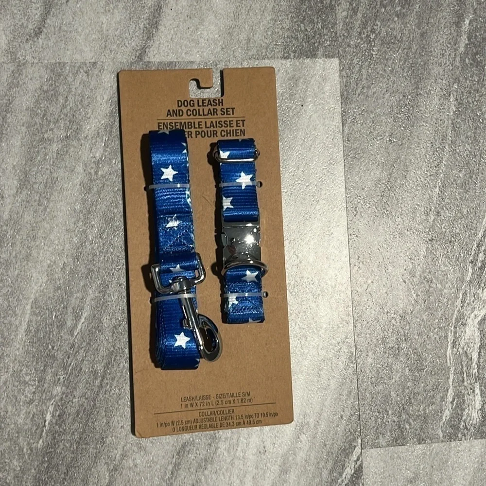 HOST PICK 🌟 Blue & white stars leash and collar set metal small/medium